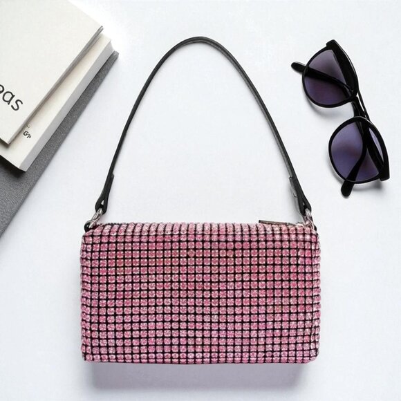Unbranded Pink Rhinestone Clutch Bag with crossbody strap like Heiress - Picture 1 of 4